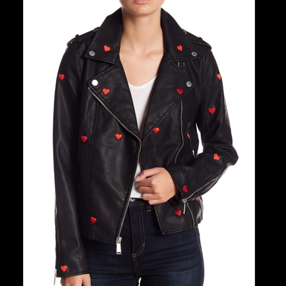Bcbgeneration heart black Moto faux leather jacket M